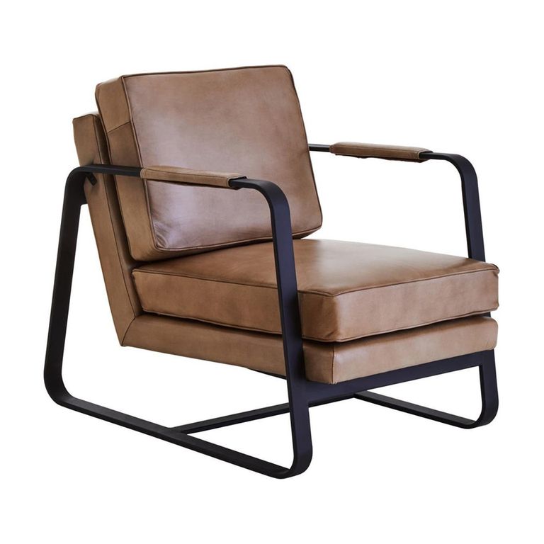 Buffalo Armchair - Grey - Leather with Black Metal