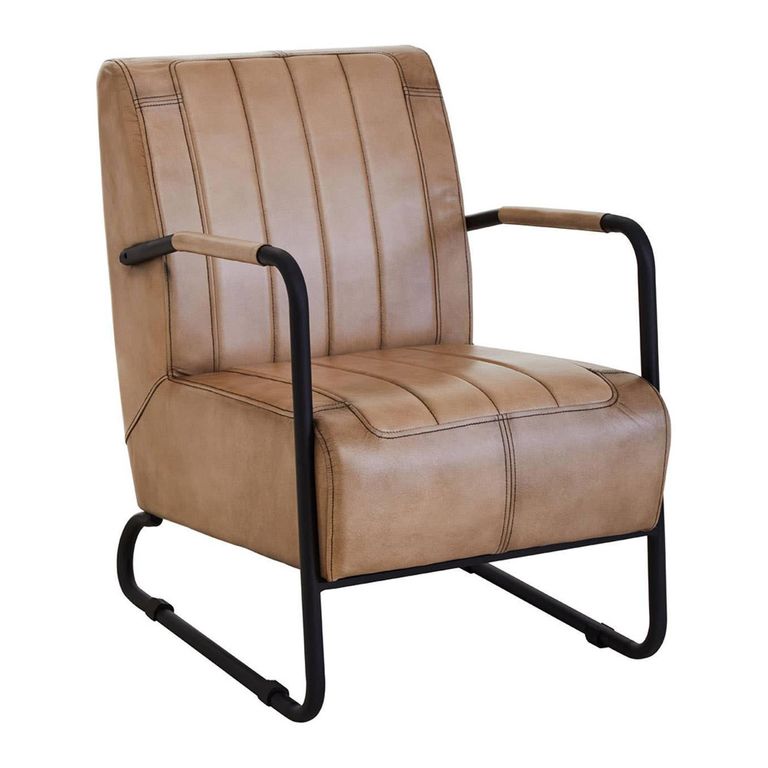 Buffalo Lounge Chair - Grey - Leather with Metal Legs