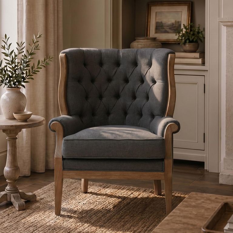 Cabra Armchair - Graphite Grey Fabric with Wood