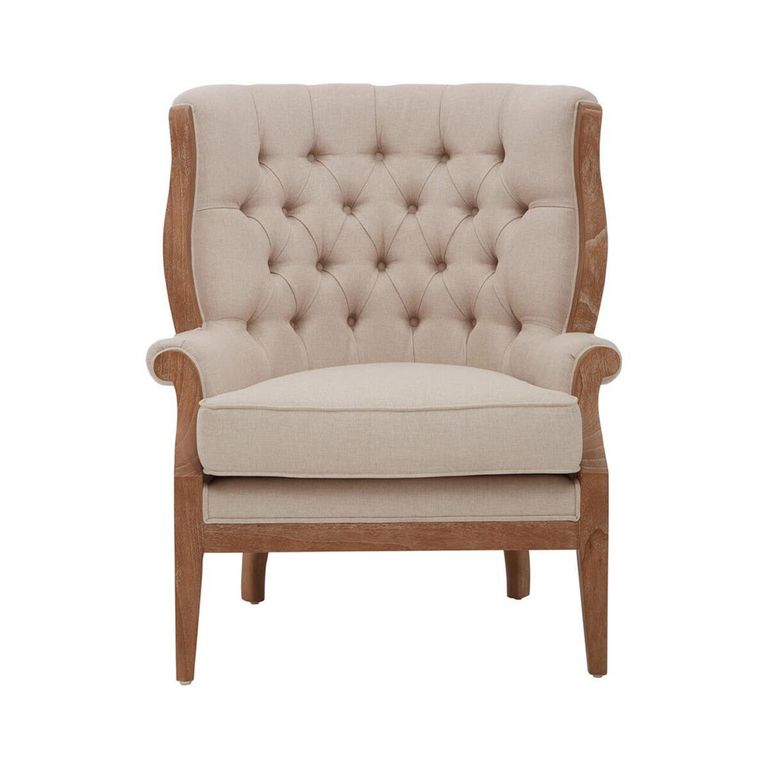 Cabra Armchair - Cream Fabric with Mahogany Wood