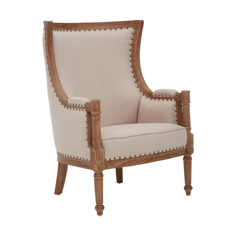 Cabra Armchair - Cream Fabric with Mahogany Wood Frame