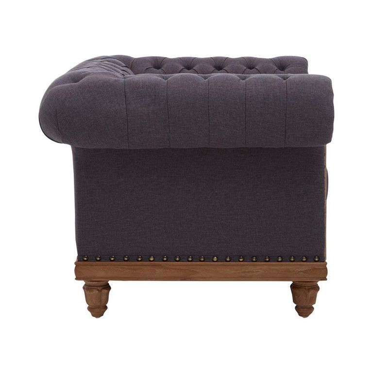 Cabra Chesterfield Armchair - Graphite Grey Fabric with Mahogany Wood