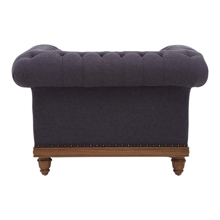 Cabra Chesterfield Armchair - Graphite Grey Fabric with Mahogany Wood