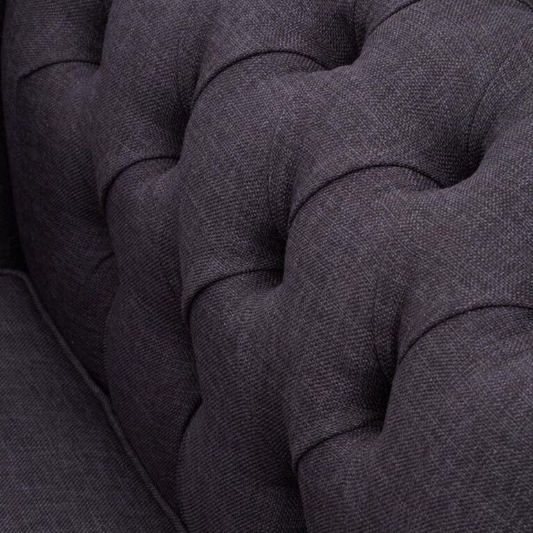 Cabra Chesterfield Armchair - Graphite Grey Fabric with Mahogany Wood