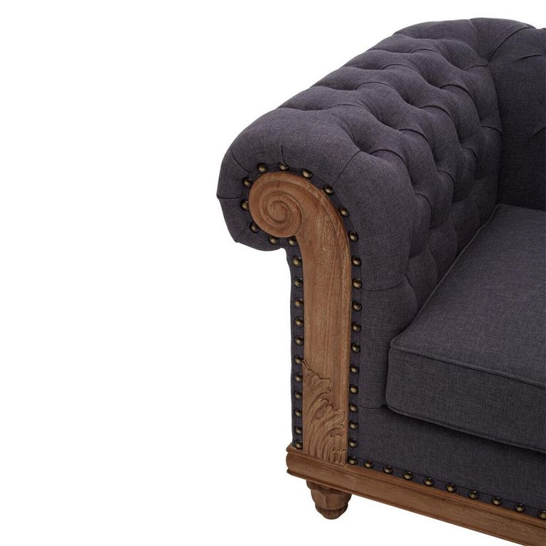 Cabra Chesterfield Armchair - Graphite Grey Fabric with Mahogany Wood