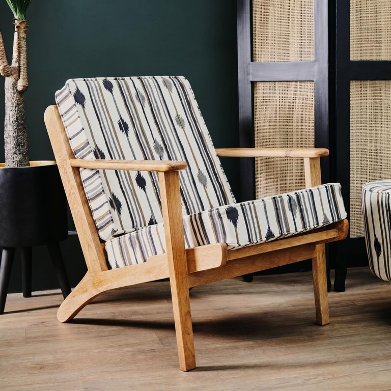 Cefena Armchair - White and Black Fabric with Angular Arms