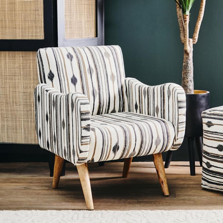 Cefena Armchair - White and Black Fabric with Straight Arms