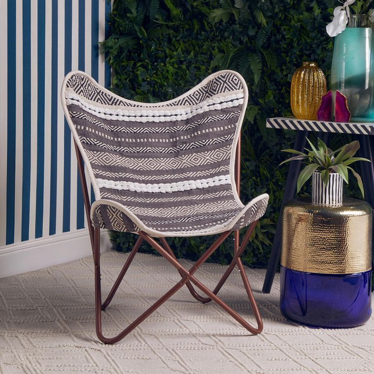 Cefena Butterfly Chair - White and Grey Fabric with Rose Gold