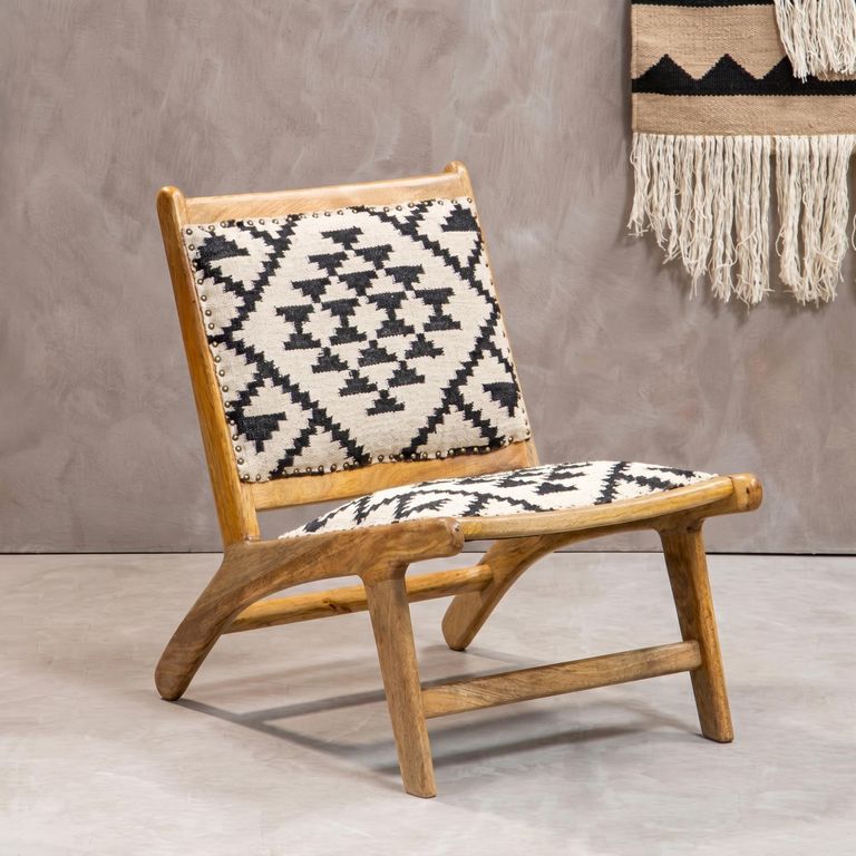 Cefena Lounge Chair - White and Black Fabric - Berber Style