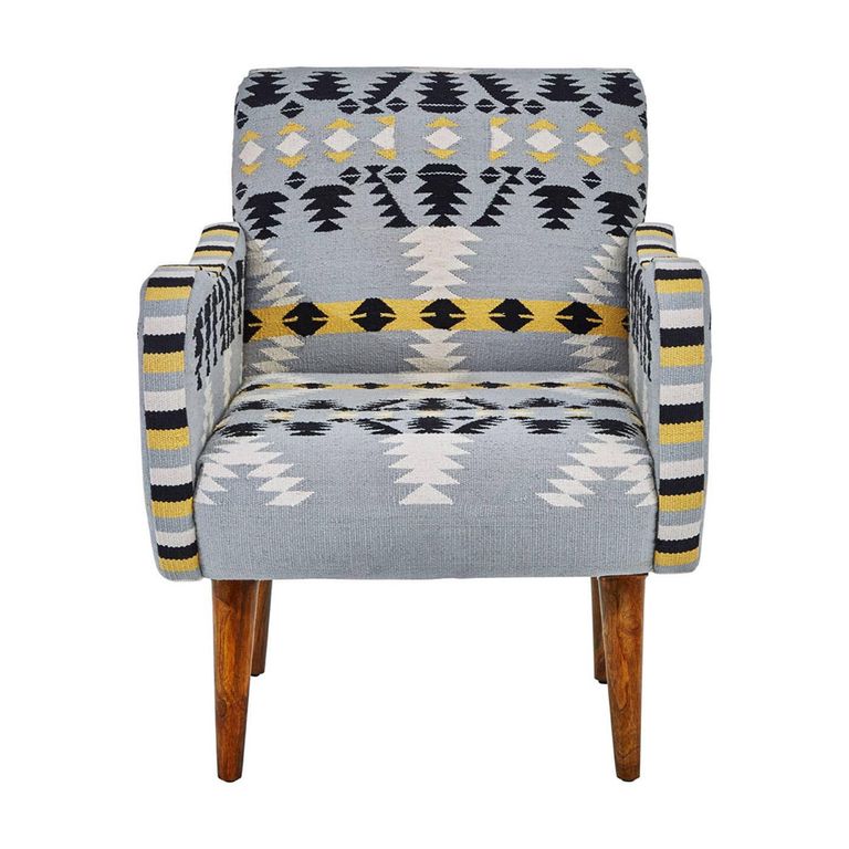 Cefena Armchair - Blue Fabric - Kilim Style