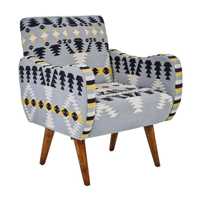 Cefena Armchair - Blue Fabric - Kilim Style