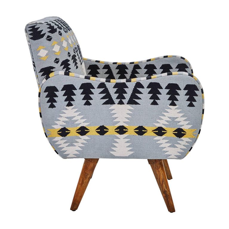 Cefena Armchair - Blue Fabric - Kilim Style
