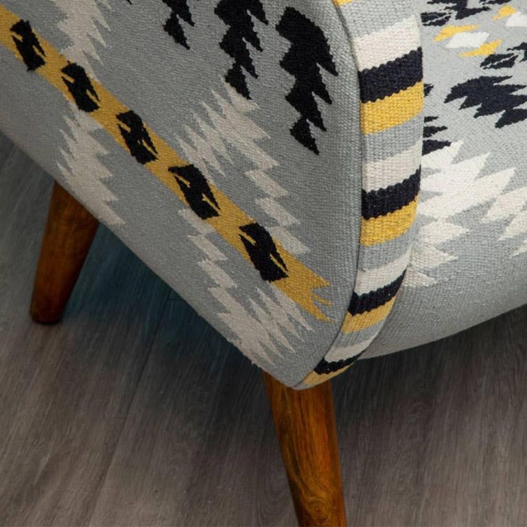 Cefena Armchair - Blue Fabric - Kilim Style