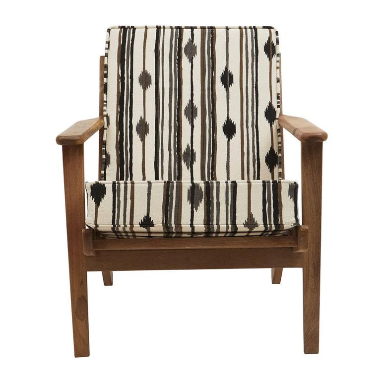 Cefena Armchair - White and Black Fabric with Angular Arms