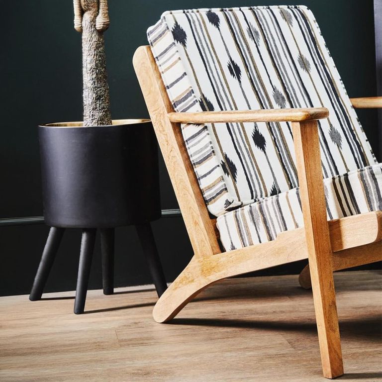Cefena Armchair - White and Black Fabric with Angular Arms