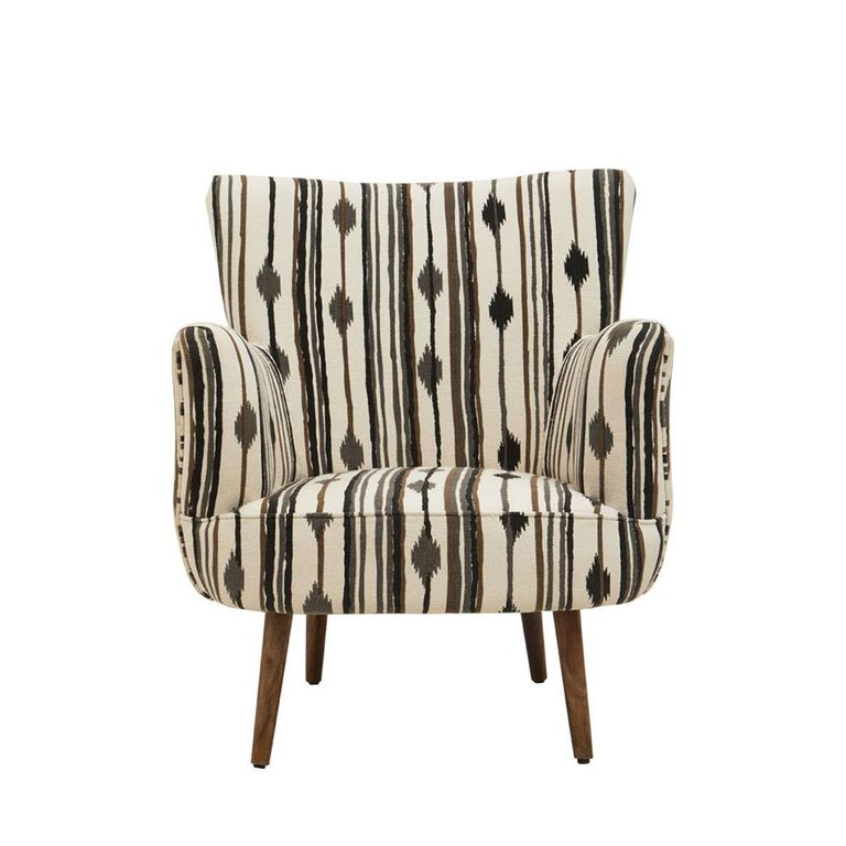Cefena Armchair - White and Black Fabric with Flared Arms