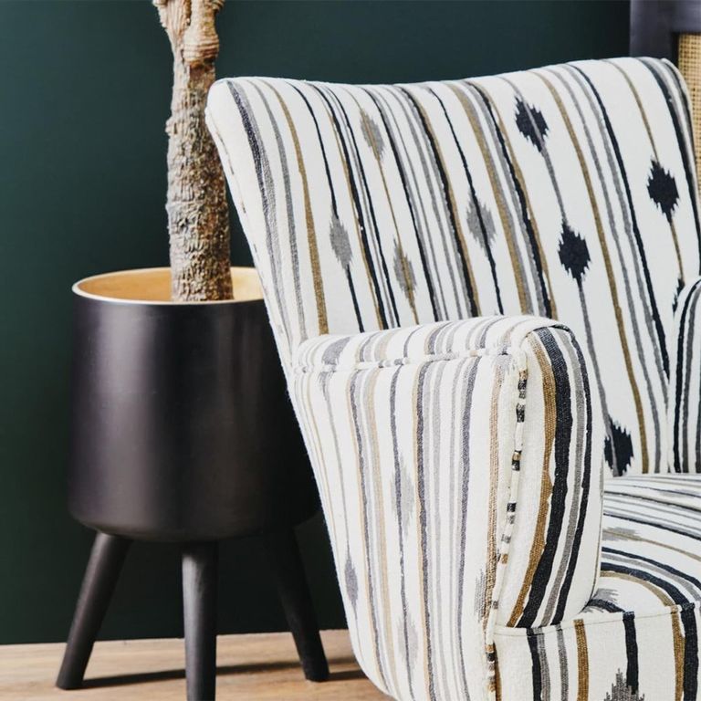 Cefena Armchair - White and Black Fabric with Flared Arms