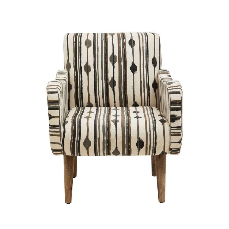 Cefena Armchair - White and Black Fabric with Straight Arms