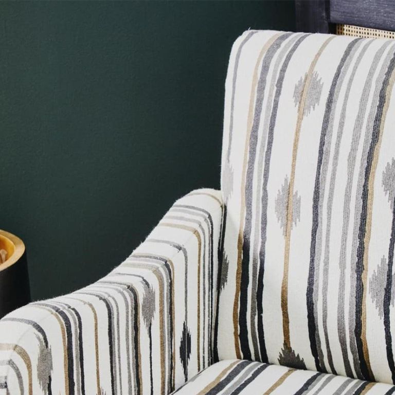 Cefena Armchair - White and Black Fabric with Straight Arms