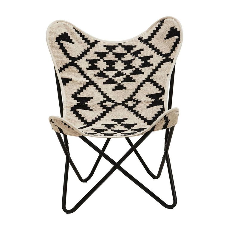 Cefena Butterfly Chair - Black and White Patterned Fabric