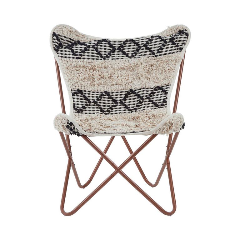 Cefena Butterfly Chair - White and Black Fabric with Rose Gold