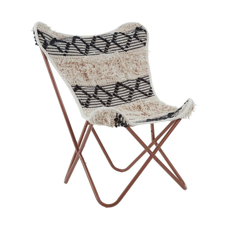 Cefena Butterfly Chair - White and Black Fabric with Rose Gold