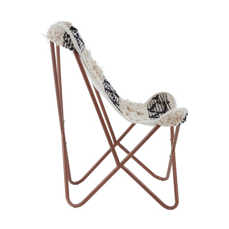 Cefena Butterfly Chair - White and Black Fabric with Rose Gold