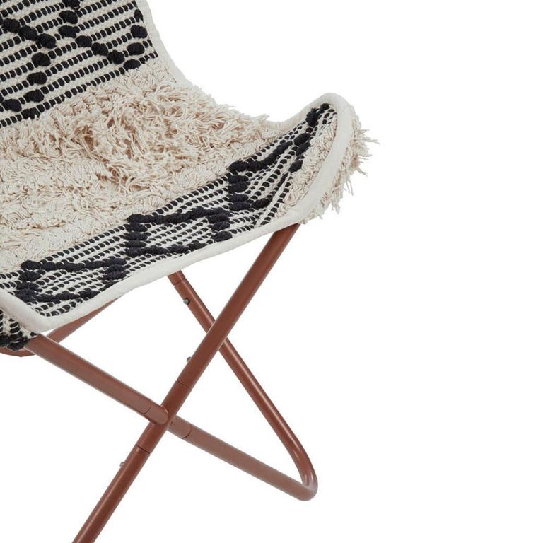 Cefena Butterfly Chair - White and Black Fabric with Rose Gold