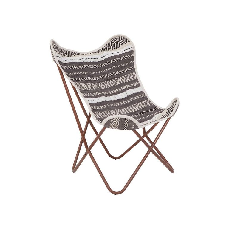 Cefena Butterfly Chair - White and Grey Fabric with Rose Gold