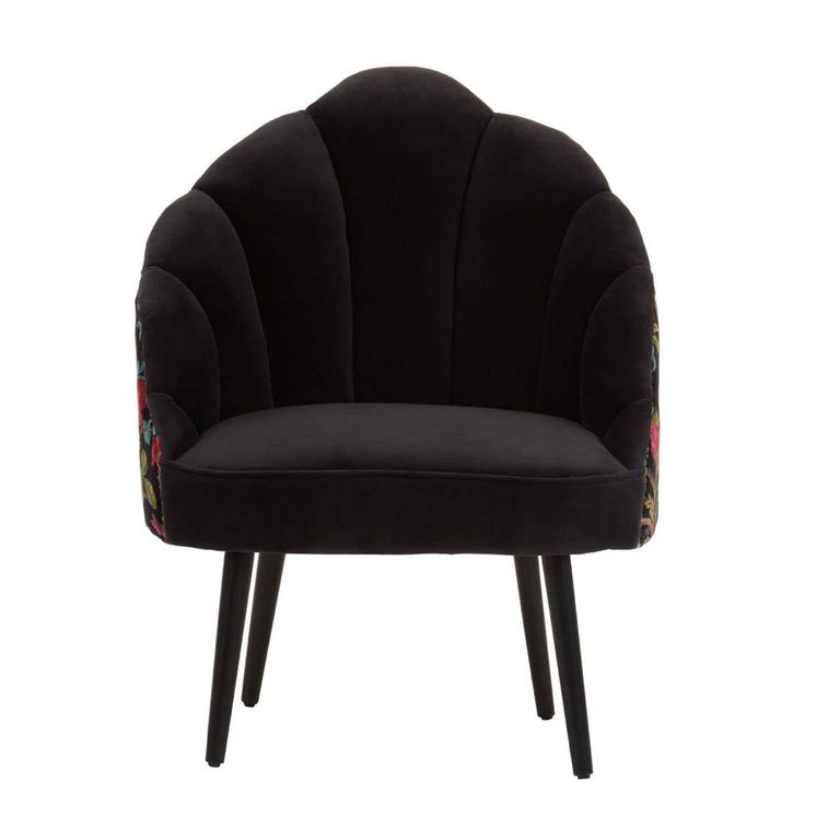 Cefena Chair - Scalloped - Black Fabric with Peacock Design