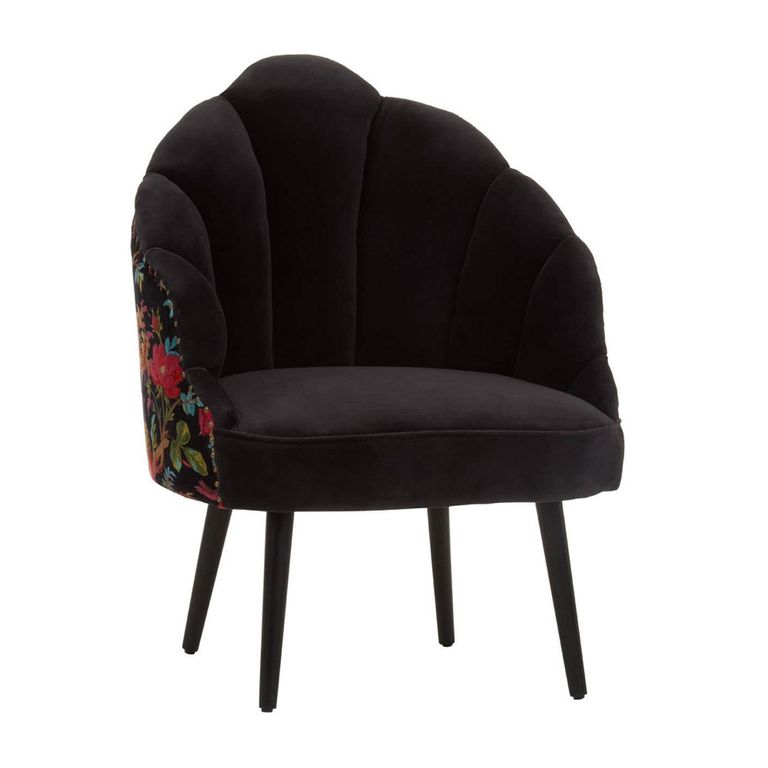 Cefena Chair - Scalloped - Black Fabric with Peacock Design