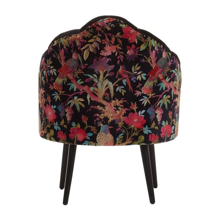 Cefena Chair - Scalloped - Black Fabric with Peacock Design