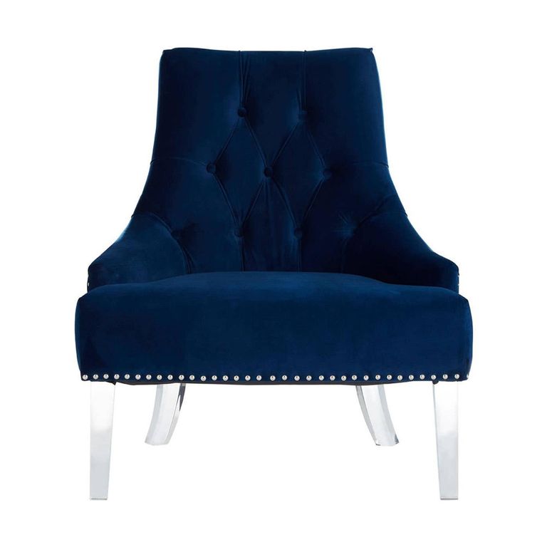 Clarence Chair - Blue Velvet Fabric - with Button Tufted Design