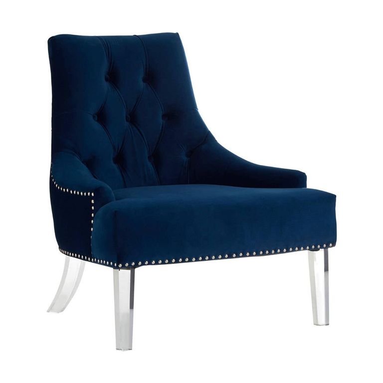 Clarence Chair - Blue Velvet Fabric - with Button Tufted Design