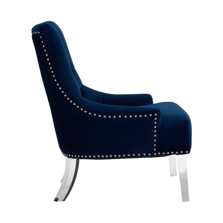 Clarence Chair - Blue Velvet Fabric - with Button Tufted Design