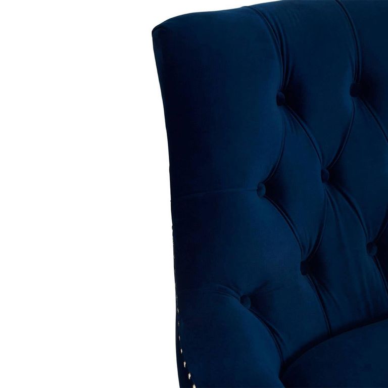 Clarence Chair - Blue Velvet Fabric - with Button Tufted Design