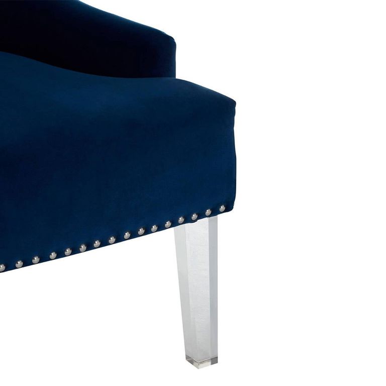 Clarence Chair - Blue Velvet Fabric - with Button Tufted Design