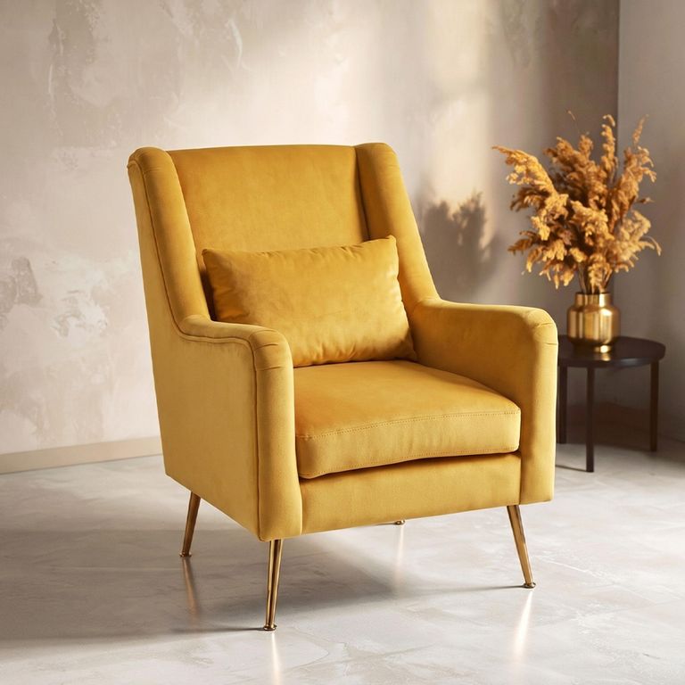 Doucet Armchair - Yellow Velvet Fabric with Gold Legs