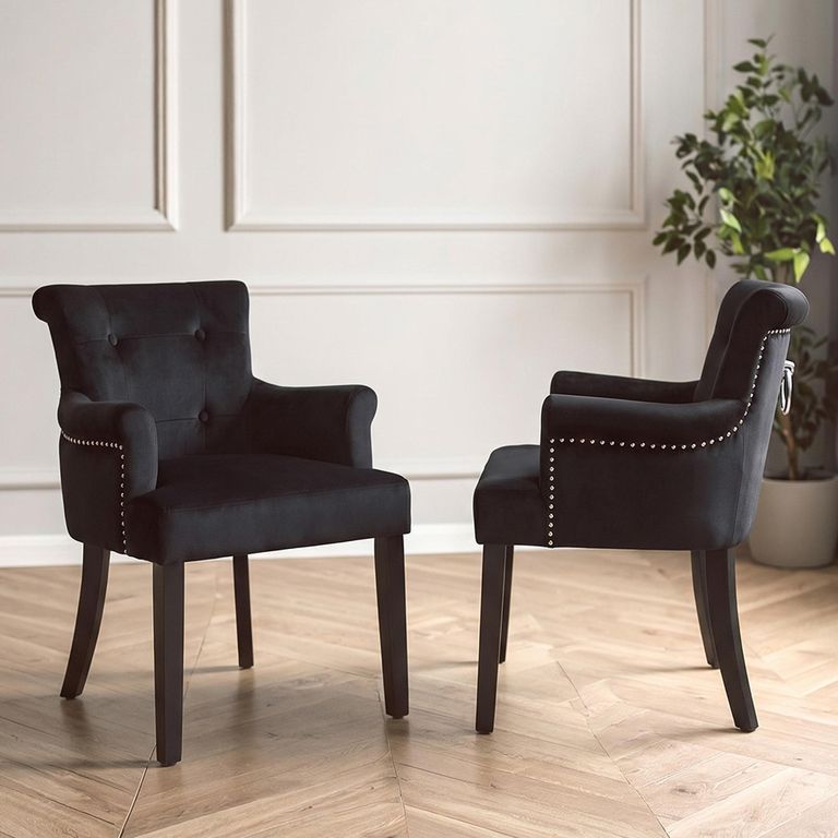 Doucet Chair - Black Velvet Fabric with Ring Back