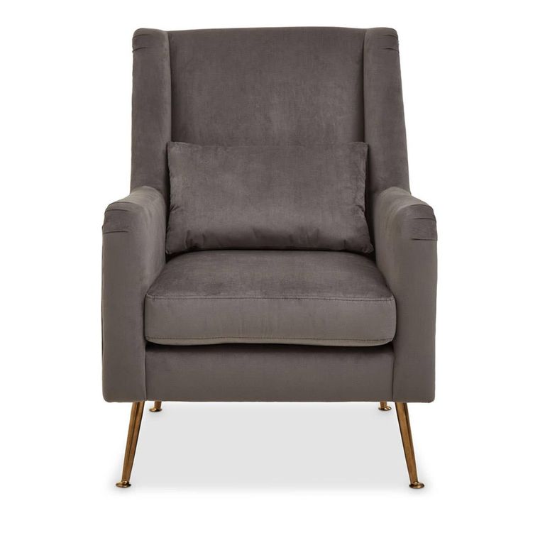 Doucet Armchair - Grey Velvet Fabric with Gold Legs