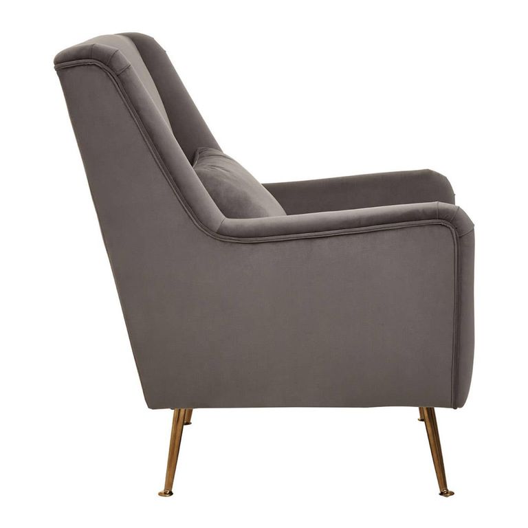 Doucet Armchair - Grey Velvet Fabric with Gold Legs