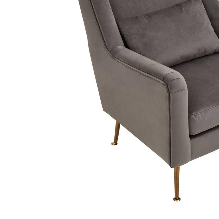 Doucet Armchair - Grey Velvet Fabric with Gold Legs
