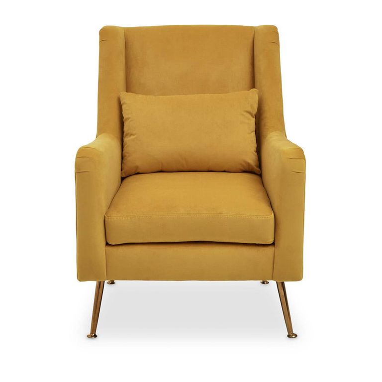 Doucet Armchair - Yellow Velvet Fabric with Gold Legs