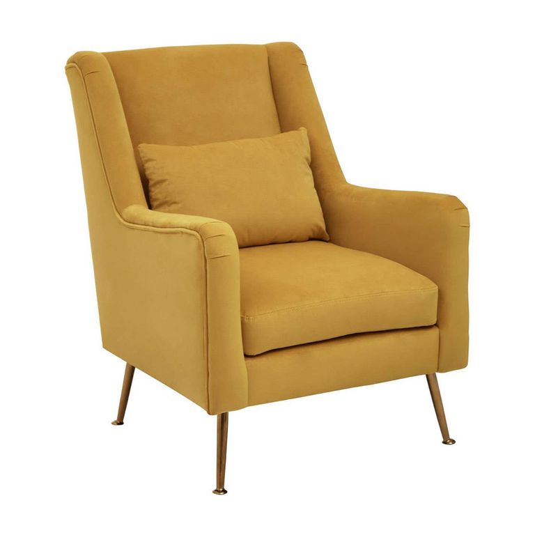 Doucet Armchair - Yellow Velvet Fabric with Gold Legs