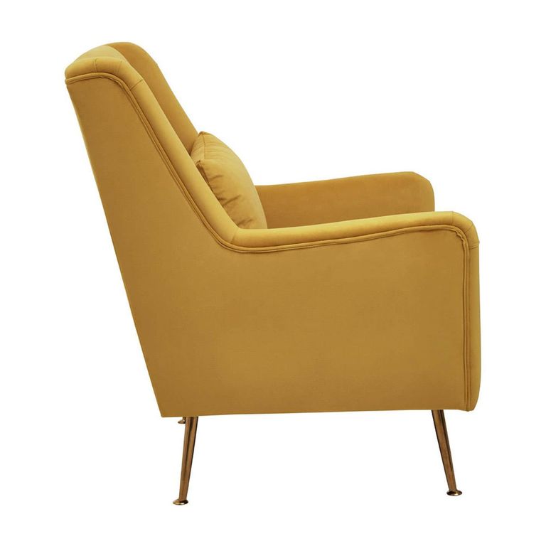 Doucet Armchair - Yellow Velvet Fabric with Gold Legs