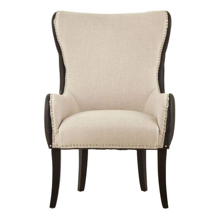 Doucet Chair - Beige Fabric with Black Faux Leather Back