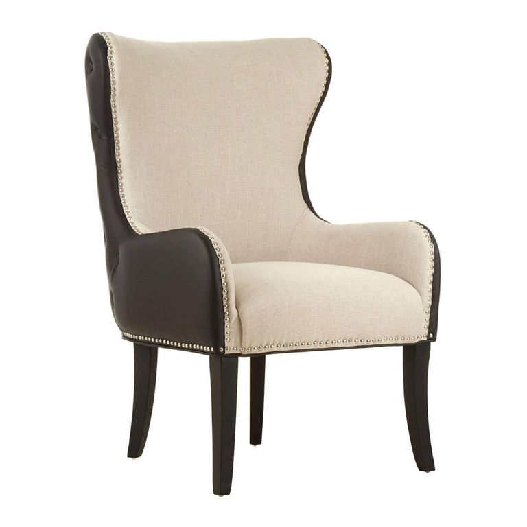 Doucet Chair - Beige Fabric with Black Faux Leather Back