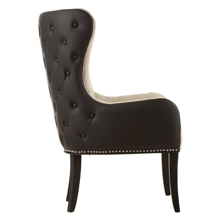Doucet Chair - Beige Fabric with Black Faux Leather Back