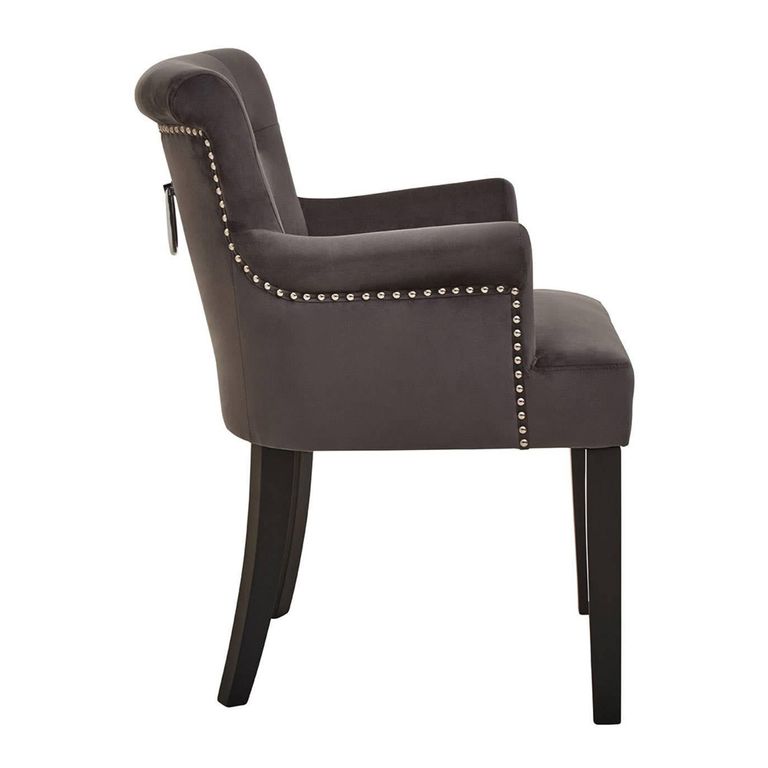 Doucet Chair - Grey Velvet Fabric with Ring Back