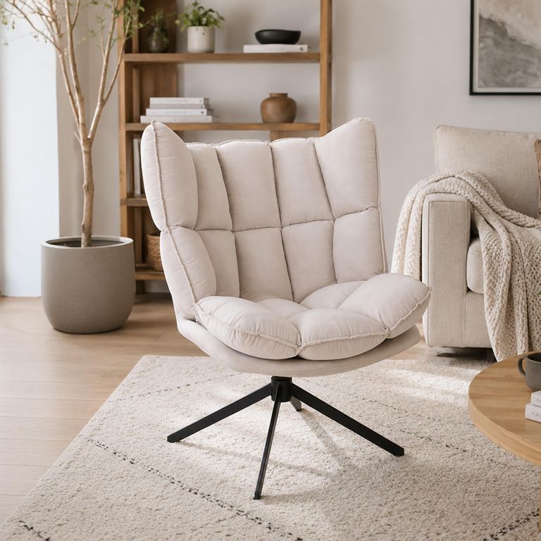 Swivel Relax Chair - Beige and Black - Fabric and Metal